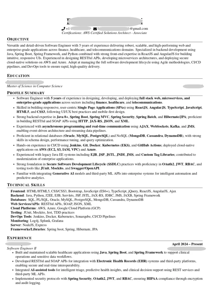 sample resume for opt
