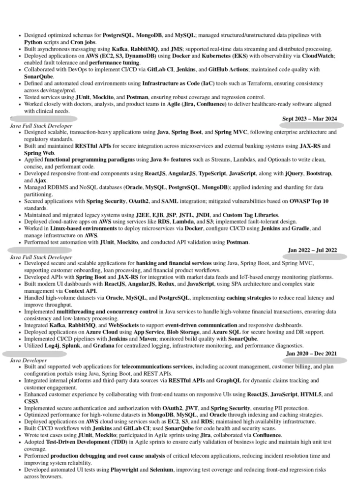 sample experience resume format