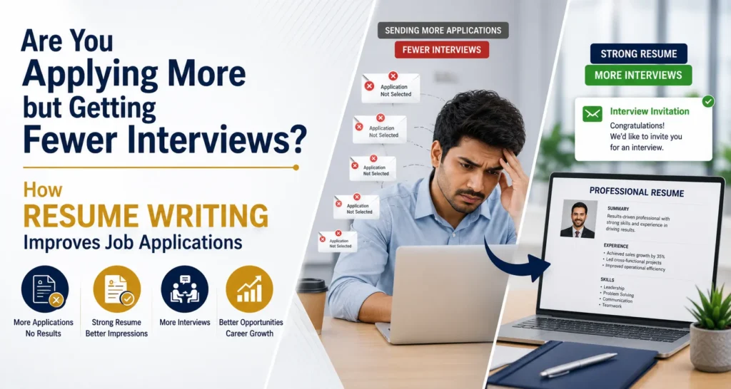 Job seeker receiving fewer interviews from multiple job applications while a professionally written resume helps secure interview invitations.