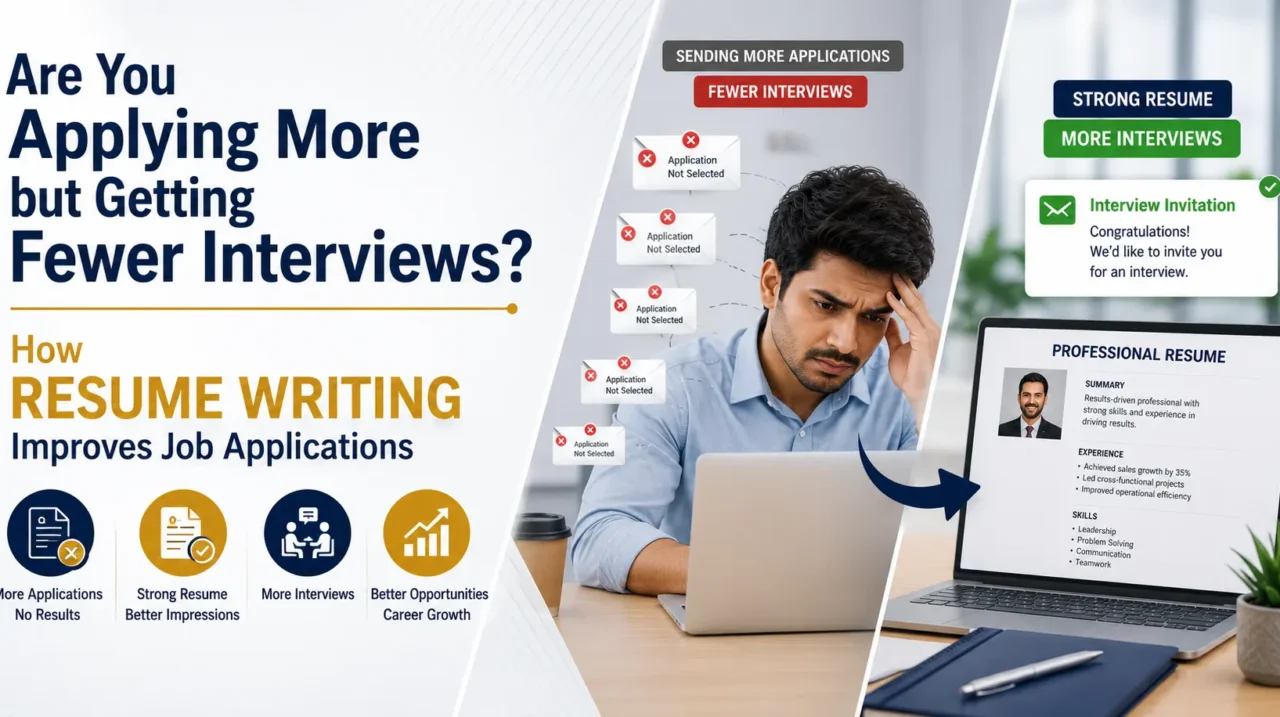 Job seeker receiving fewer interviews from multiple job applications while a professionally written resume helps secure interview invitations.