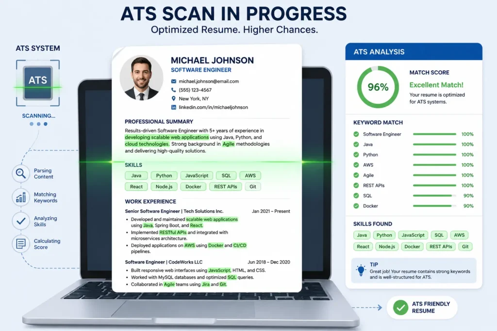 ATS scanning an optimized professional resume.
