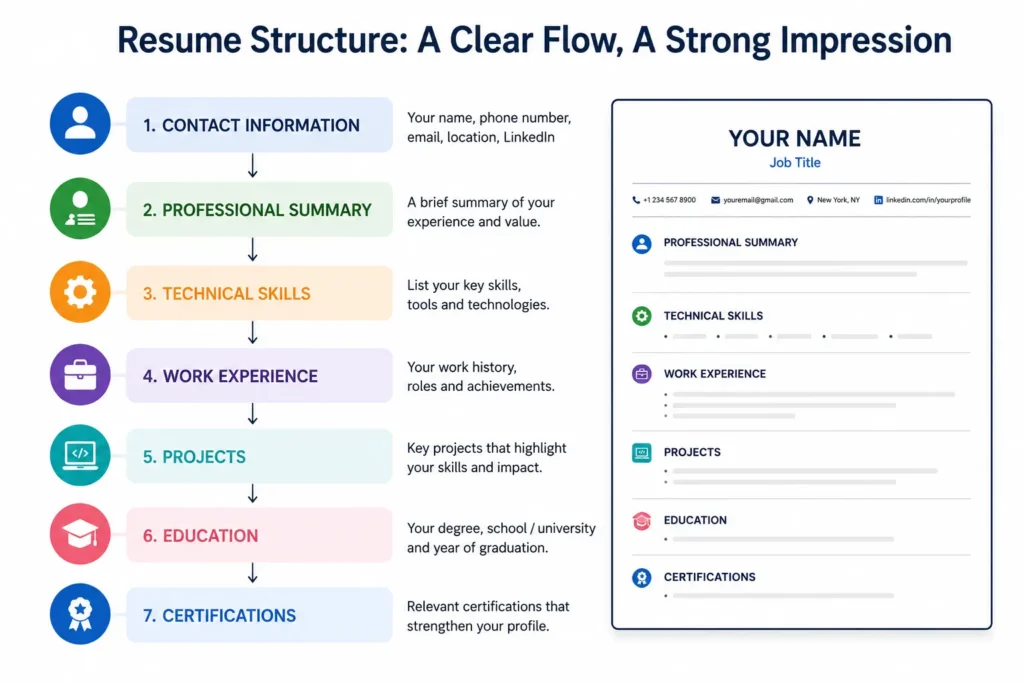 Professional IT resume structure and sections