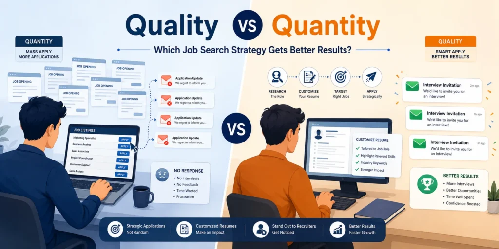Quality vs Quantity job search strategy with tailored job applications and professional resume writing