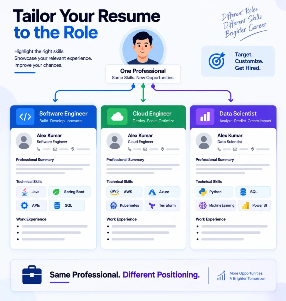 IT resume customized for different technology roles