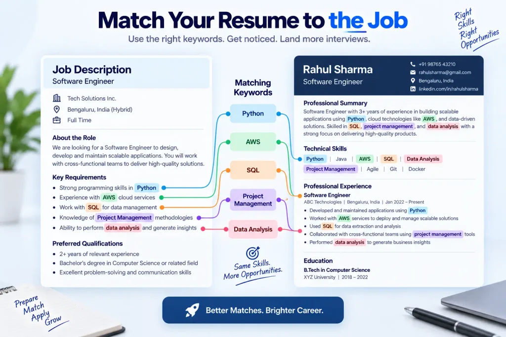 matching relevant job description keywords with a resume